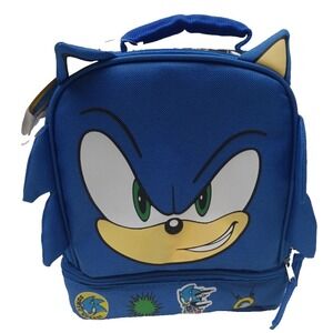 NWT - SONIC The Hedgehog‎ Kids Blue Insulated Face Lunch Bag with ID Name Window